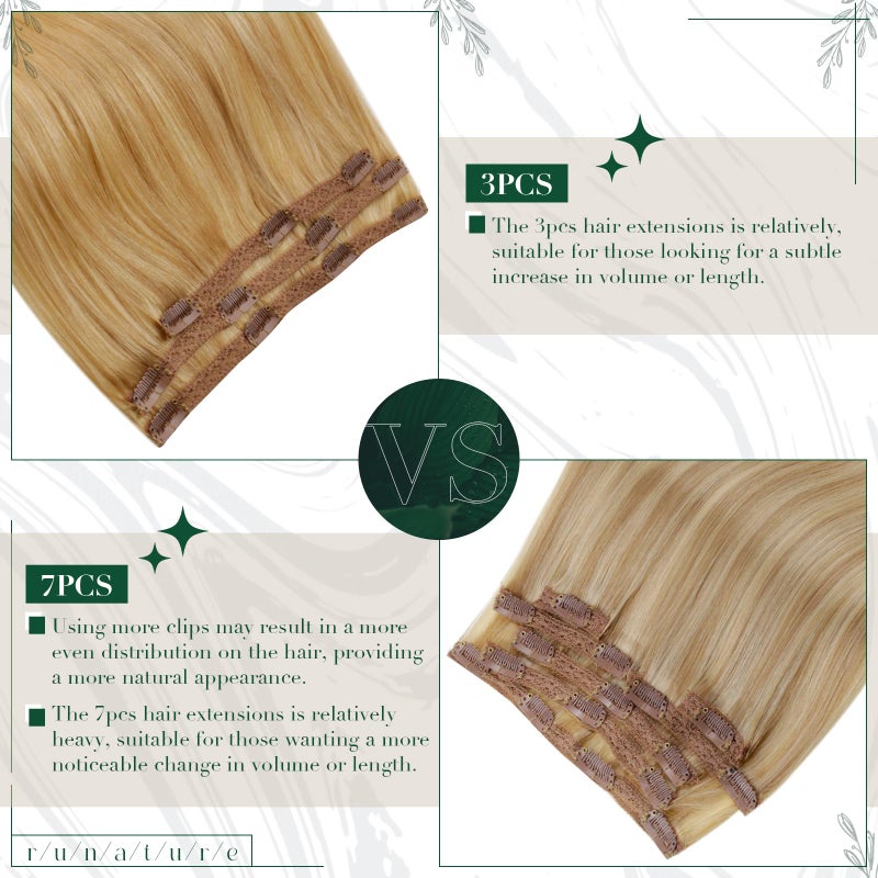 RUNATURE Real Human Hair Clip in Extensions Blonde, 14 Inch Clip in Hair Extensions Human Hair, Remy Hair Extensions Clip Ins, Easy to Maintain, 50g 3pcs #16P24 Golden Blonde Highlight - Image 5